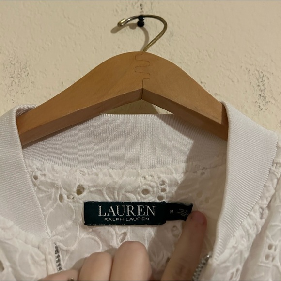 Ralph Lauren Women’s White Cotton Eyelet Zip Up Bomber Jacket Sm Stretch Floral - Picture 5 of 6